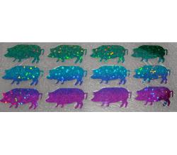 12 Buegelpailletten Schweine Hologramm rainbow